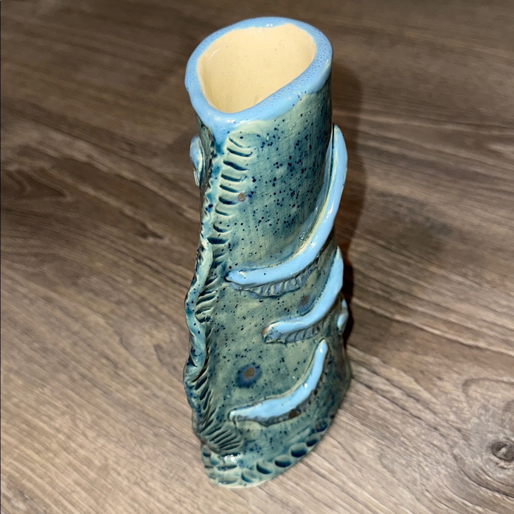 Artisan Coastal Pottery Vase with Fish-like Accents- signed “hBishop” - Picture 12 of 16